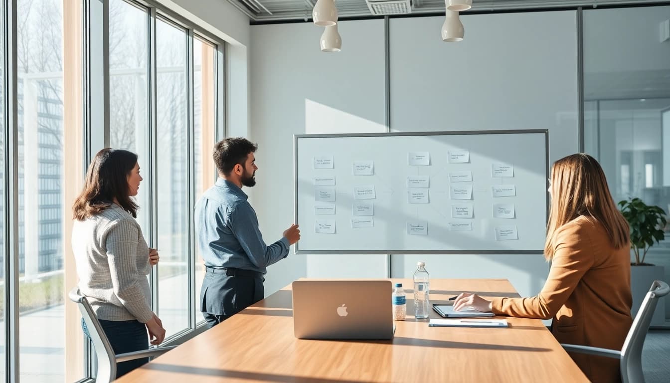 Erfahrene Headhunter Wiesbaden besprechen neue Rekrutierungsmethoden in einem modernen Meetingraum.