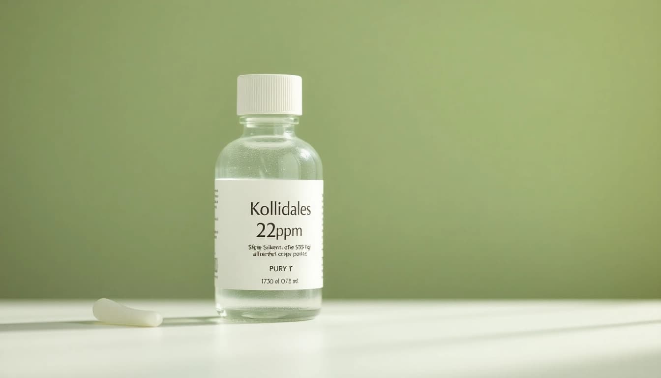 Kolloidales Silber 25 ppm displayed in a glass bottle, showcasing its purity and quality.