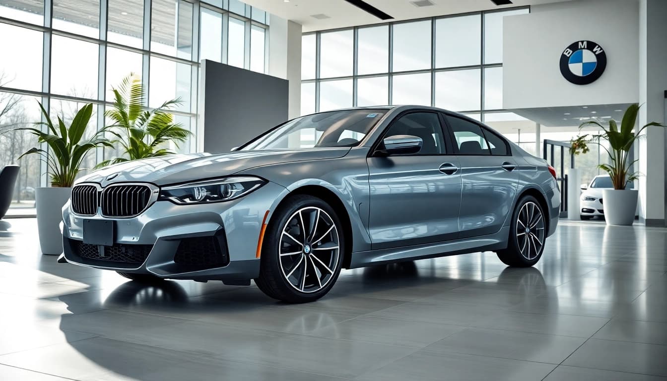 BMW kaufen - Ein eleganter neuer BMW im Ausstellungsraum mit natürlichem Licht.