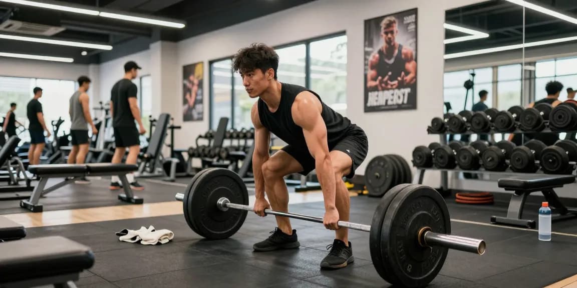 Bodybuilder hebt Gewichte im Steroidshop-Fitnessstudio und zeigt Stärke und Entschlossenheit in einer motivierenden Umgebung.