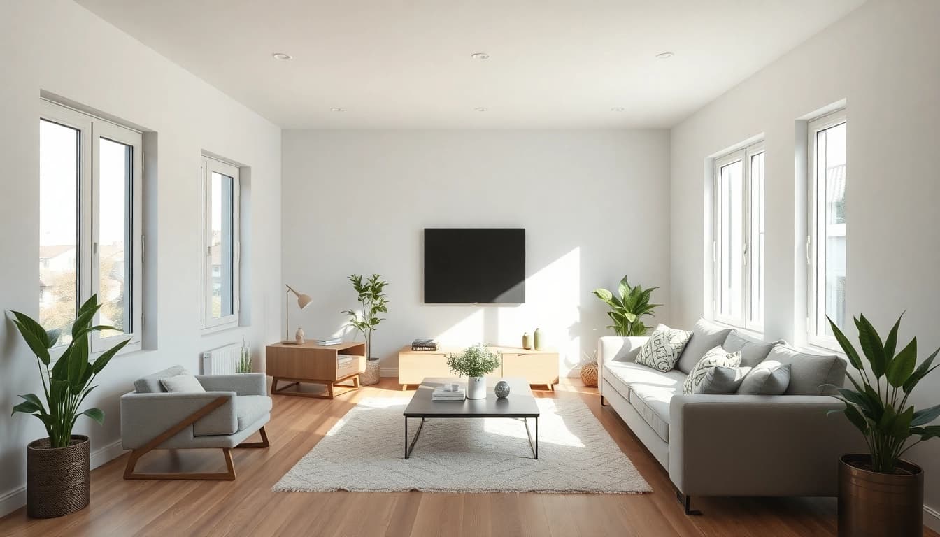 Inspirierende Raumgestaltung in einem modernen Wohnzimmer mit harmonischen Farben und natürlichen Lichtquellen.