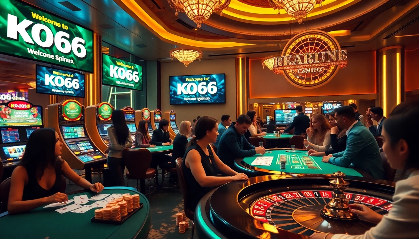 Trải nghiệm sự hồi hộp của KO66 với những cảnh casino sống động có người chơi và những điểm nổi bật của trò chơi.