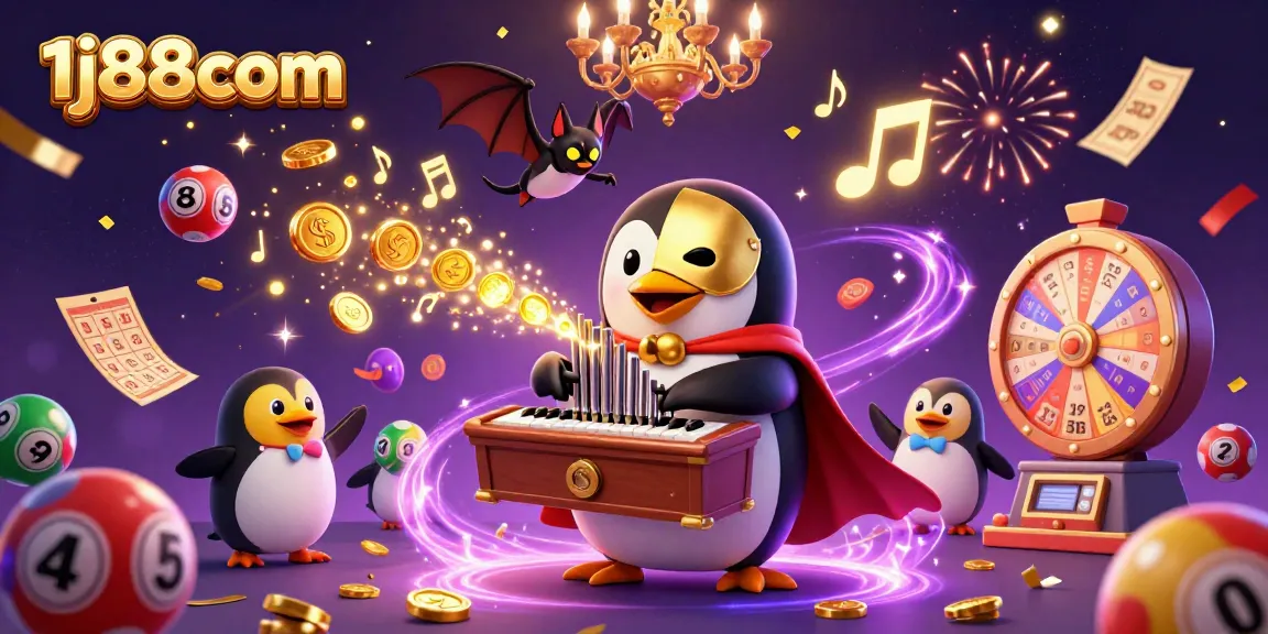 Experience the excitement of 1j88com with a dynamic, colorful casino illustration featuring thrilling gambling elements.