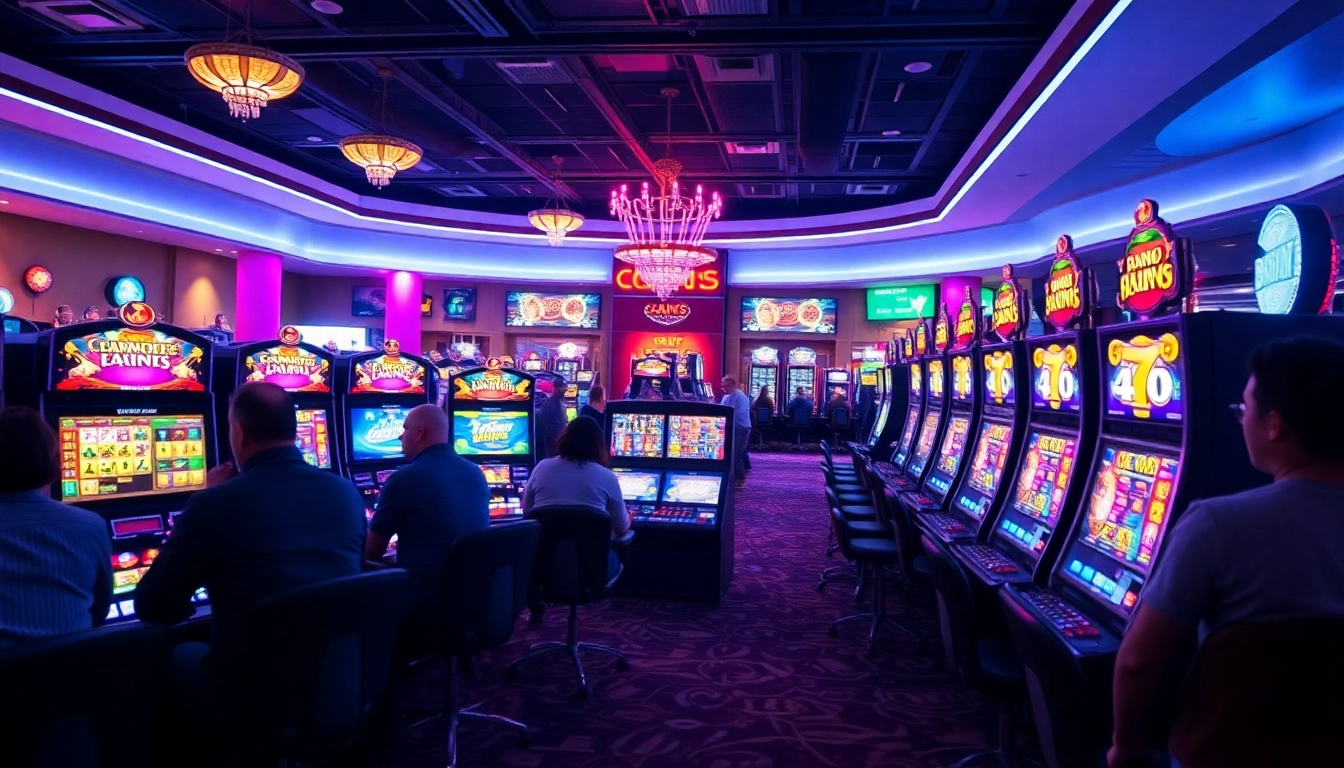 Erlebe das aufregende Erlebnis eines Online Casino Österreich mit Spielern und bunten Spielautomaten.