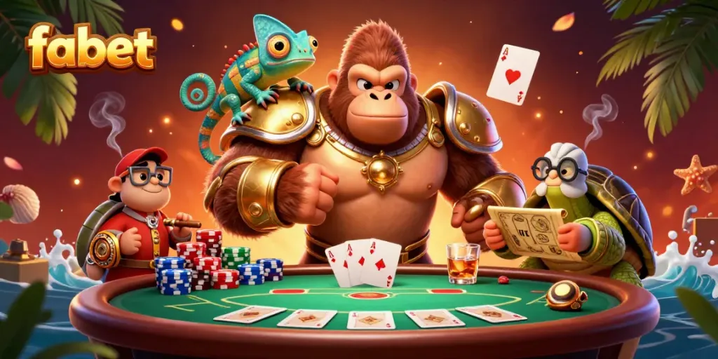 Experience winning moments at fabet with colorful poker action and animated characters