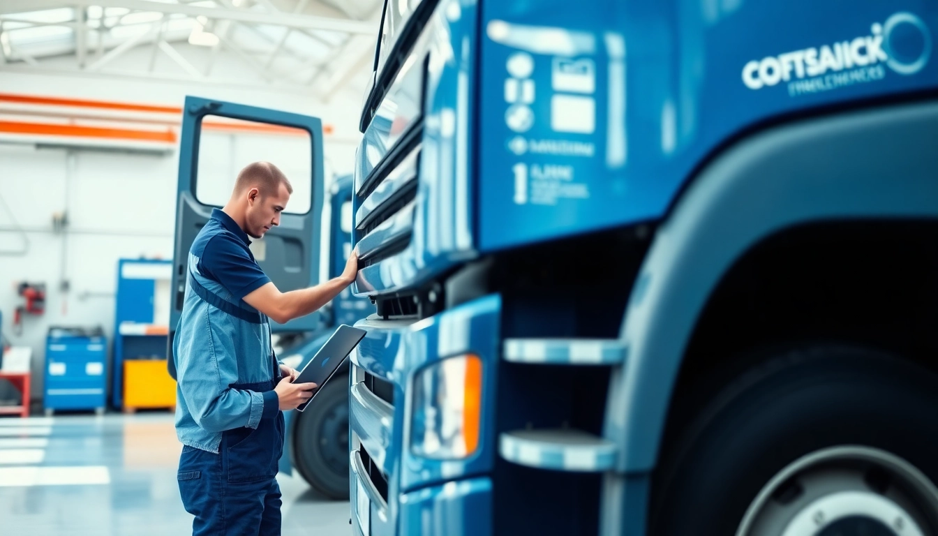 Lkw Gutachter Augsburg prüft ein Fahrzeug in einer hellen Werkstatt mit modernem Equipment.