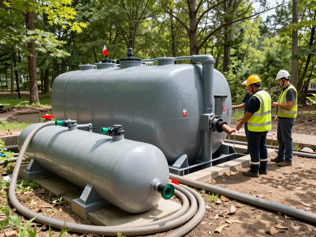 Installation einer unterirdischen Löschwasserzisterne für eine effektive Feuerlöschwasserversorgung in natürlichen Umgebungen.