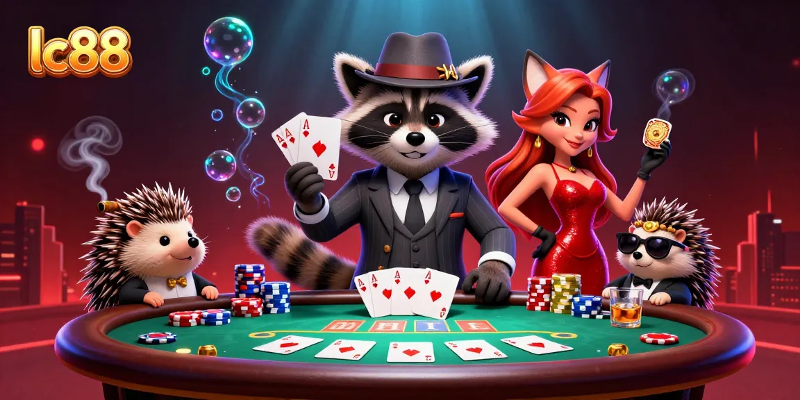 Experience thrilling gaming with lc88 featuring a suave raccoon, fox lady, and hedgehog bouncer.