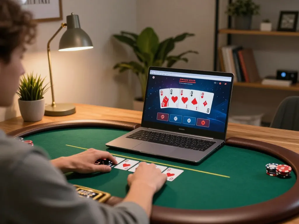 Engaging gameplay on trang chủ mm88 displayed in a cozy home setting, showcasing exciting poker action
