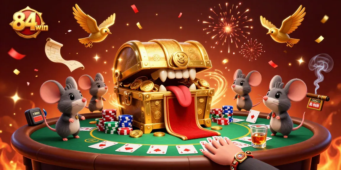 Engage in thrilling gambling action with 84win's vibrant casino adventure illustration.