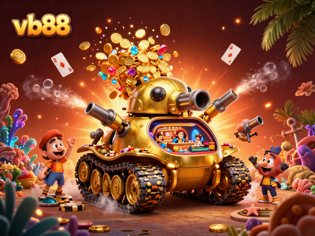 Engage with vb88’s vibrant casino-themed scene inside a golden beetle tank.