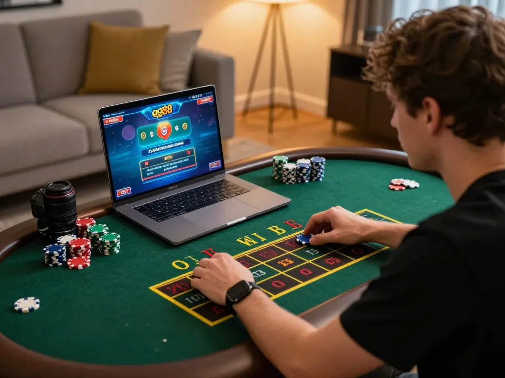 Player enjoying live dealer game on gg88, showcasing focused online betting atmosphere