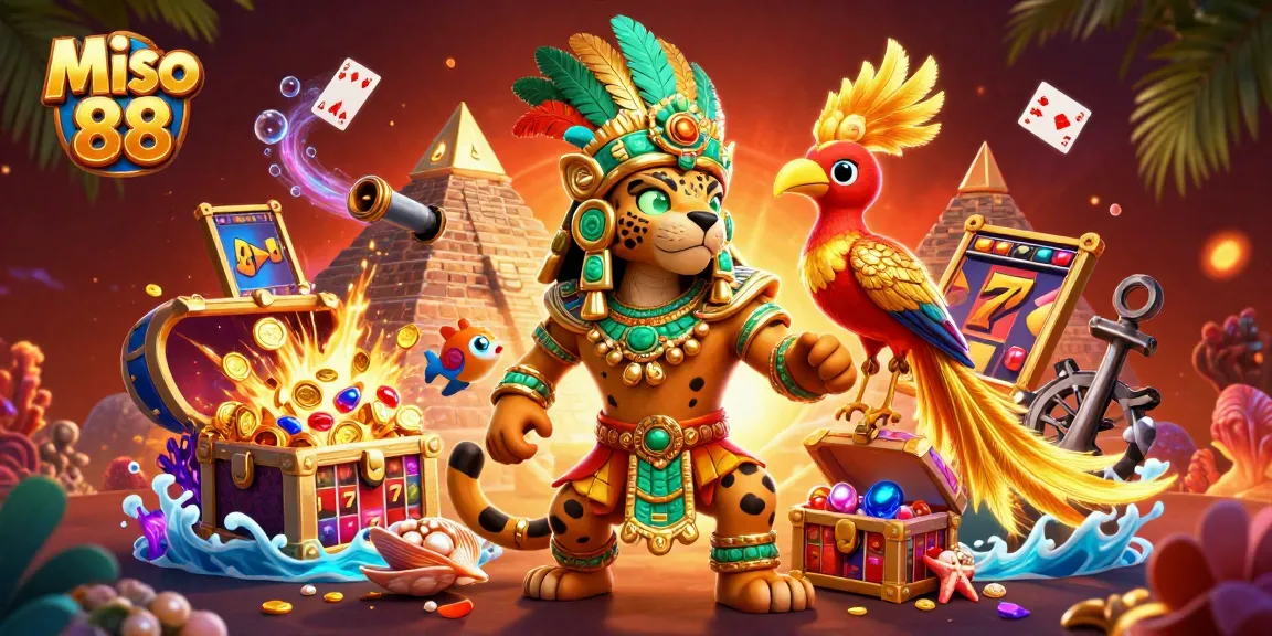 Miso 88 showcases a vibrant 3D casino scene with slot machines, gold coins, and dynamic game elements.