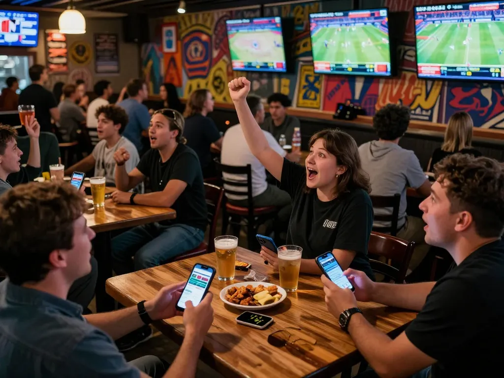 Engaged sports bettors at https://ok365.br.com celebrating thrilling game moments during live betting.