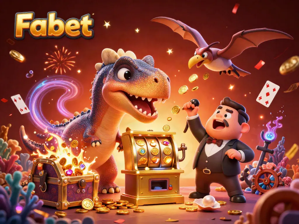 Fabet engages players with a thrilling jackpot scene featuring lucky symbols and a joyful atmosphere.