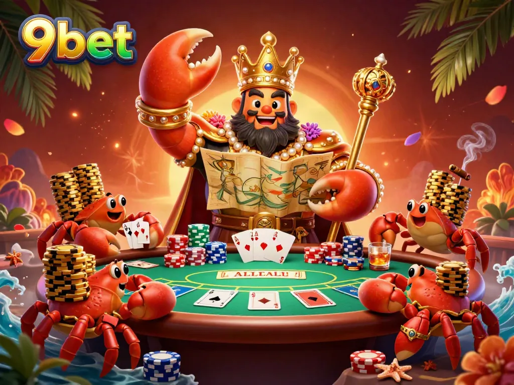 Experience the excitement of 9bet with a vibrant casino scene featuring a golden crab emperor.