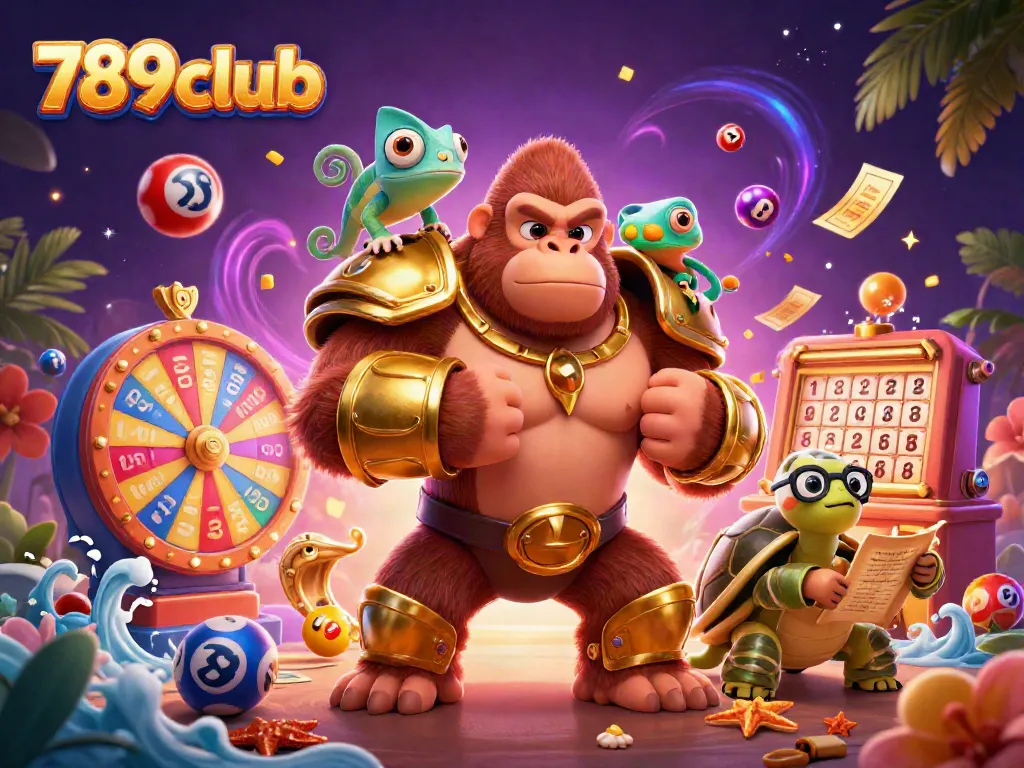 Experience the excitement of 789club with vibrant lottery elements and engaging characters in this dynamic illustration.