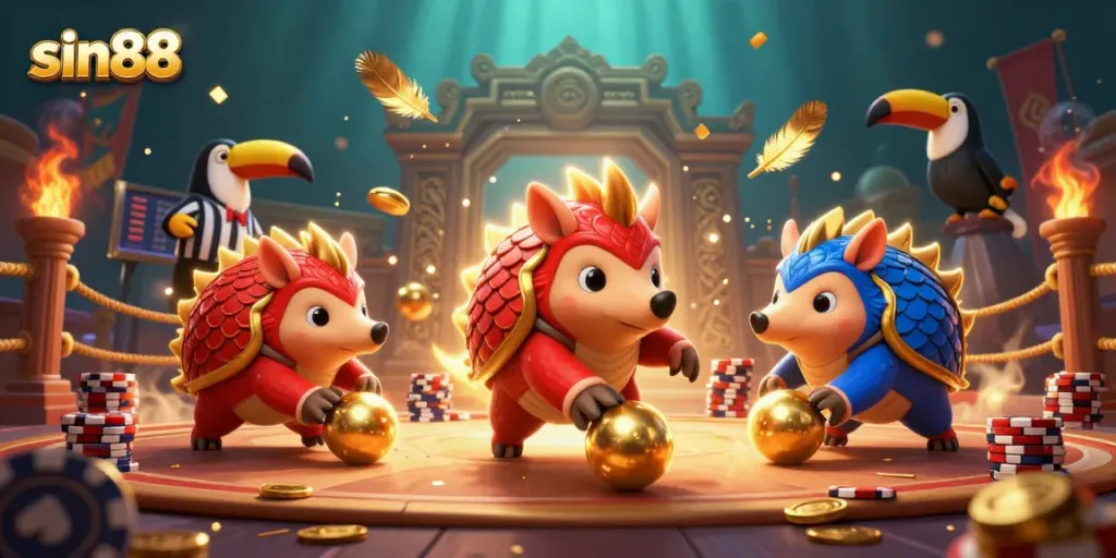Engage with sin88's thrilling casino adventure featuring vibrant pangolins and dynamic gaming elements.