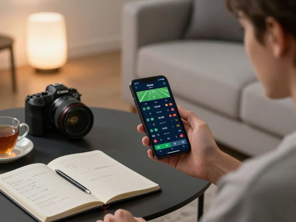 Engaging in sports betting through LINK VÀO F168 on a smartphone in a cozy home setting.
