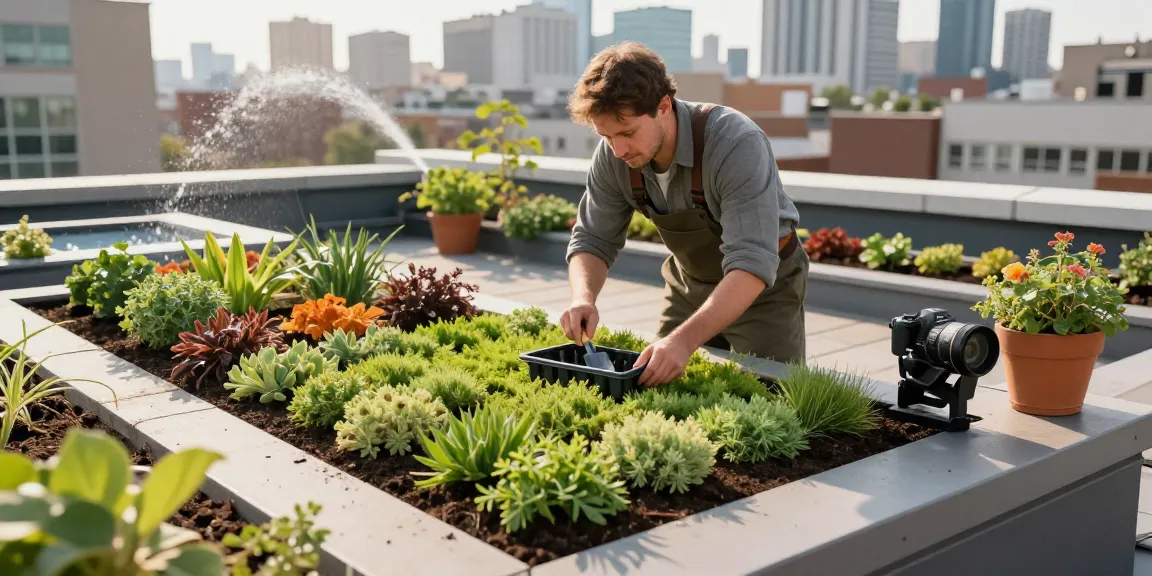 Der Aufbau eines Gründachs mit Sedum-Pflanzen hebt die Nachhaltigkeit des aufbau flachdach und die städtische Biodiversität hervor.