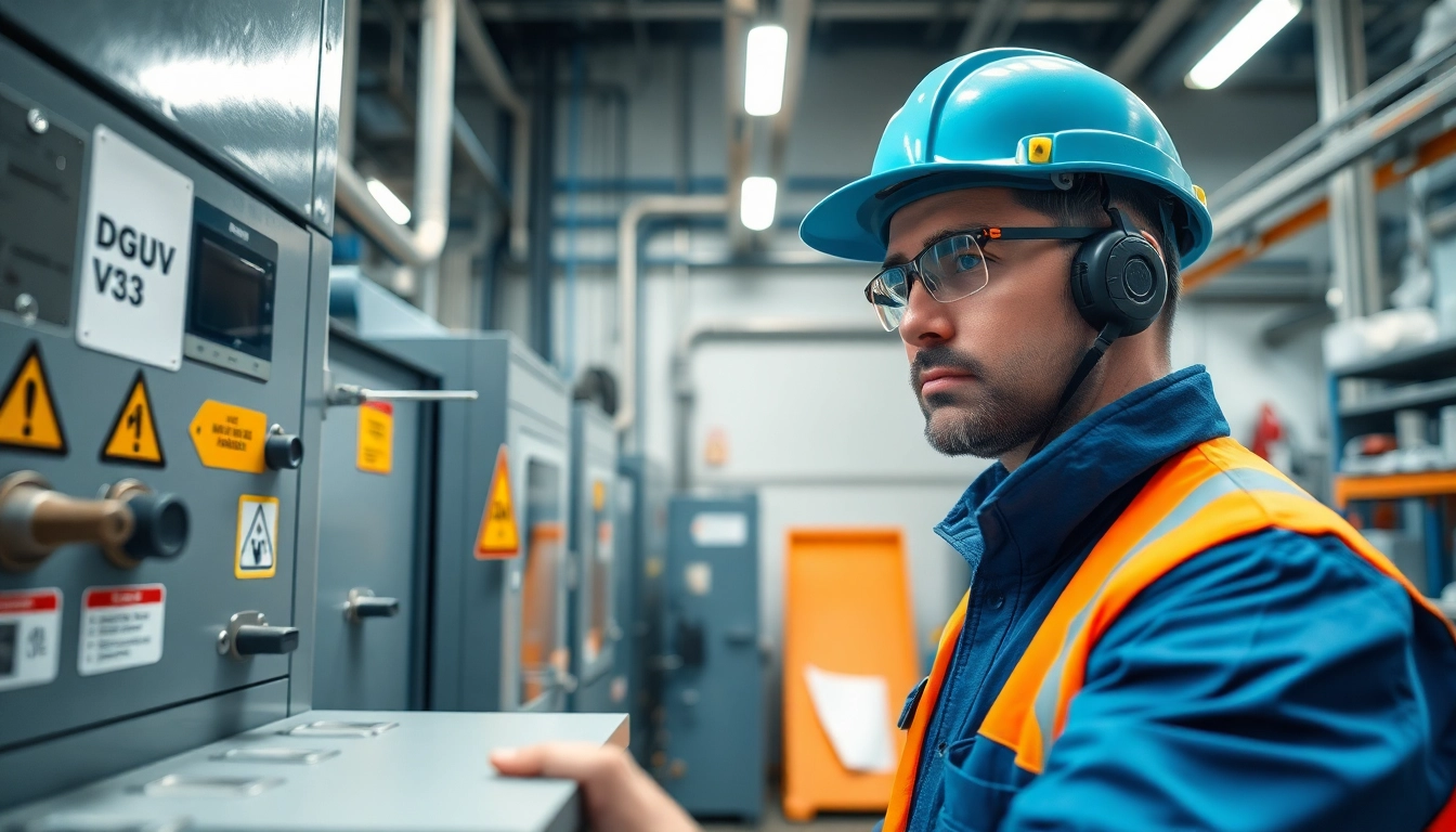 DGUV V3 Prüfung durchgeführt von einem Techniker in einem modernen Industrieumfeld.