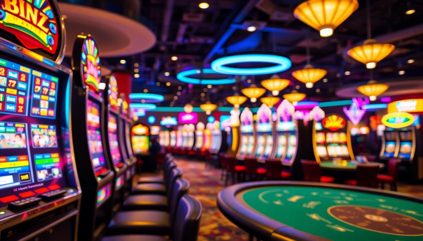 Experience thrilling moments with Casino Bonus offers and colorful gaming machines in a lively casino environment.