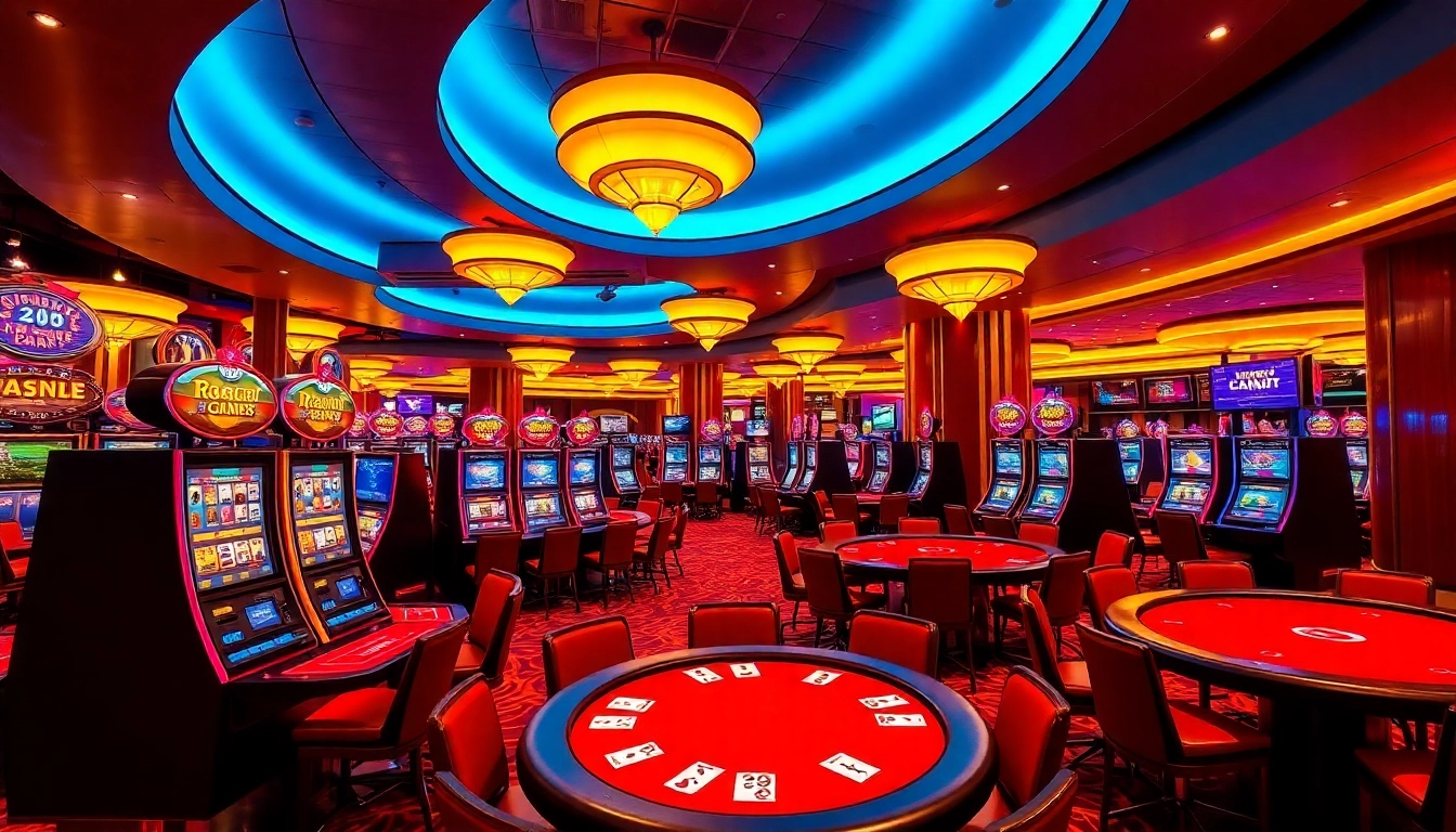 Experience the thrill of an online casino ohne oasis with a vibrant gaming setup featuring exciting slot machines and tables.