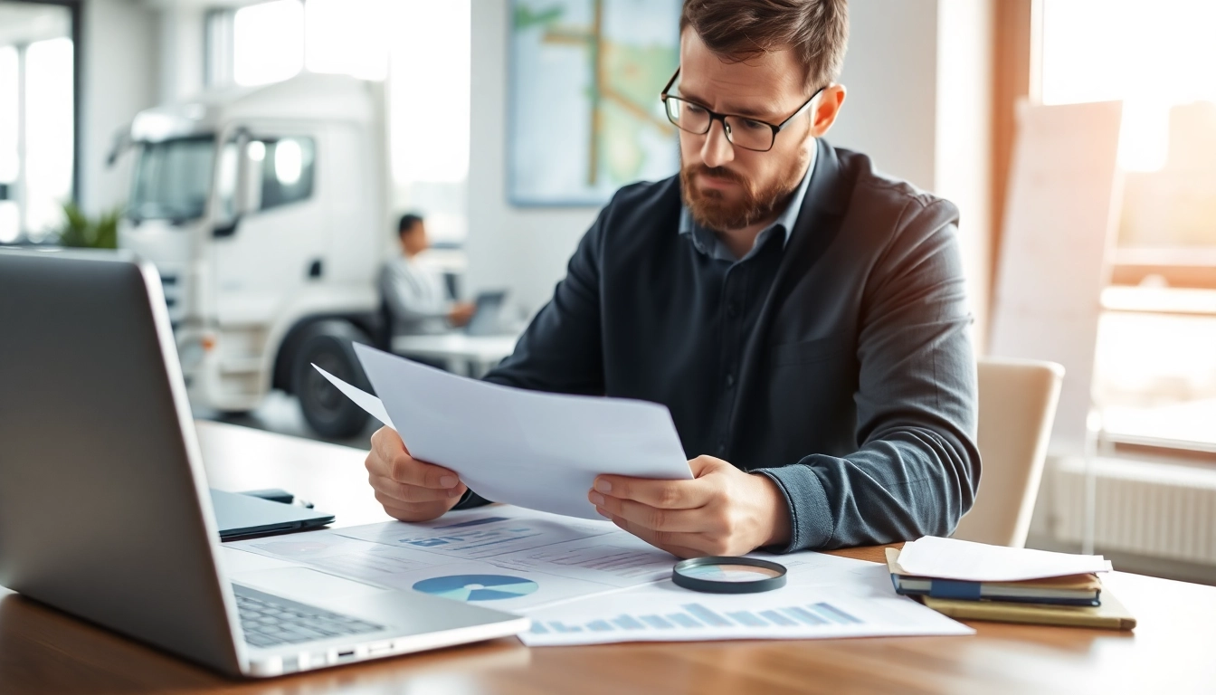 Lkw Gutachter Augsburg analysiert Dokumente in einem professionellen Umfeld.