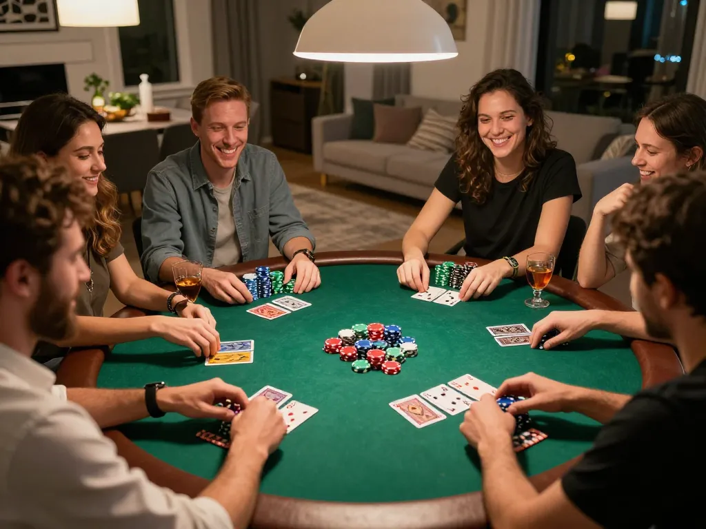 Players enjoying a friendly poker game at home, highlighting strategy and fun, leveraging alo8net for insights.