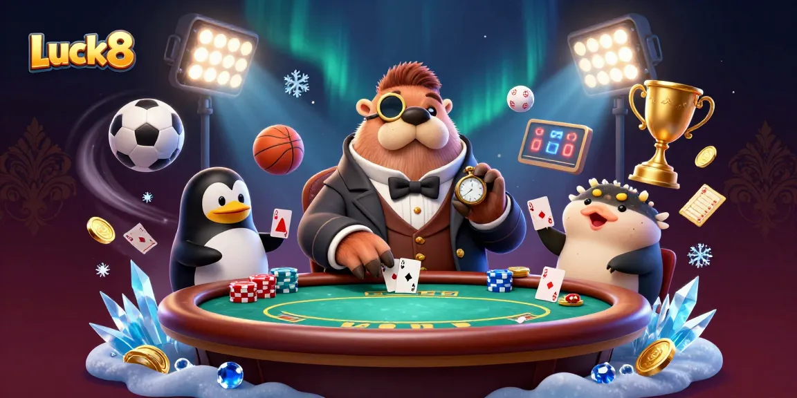 Engage with Luck8 at an underwater poker scene featuring whimsical characters and dynamic gaming elements.