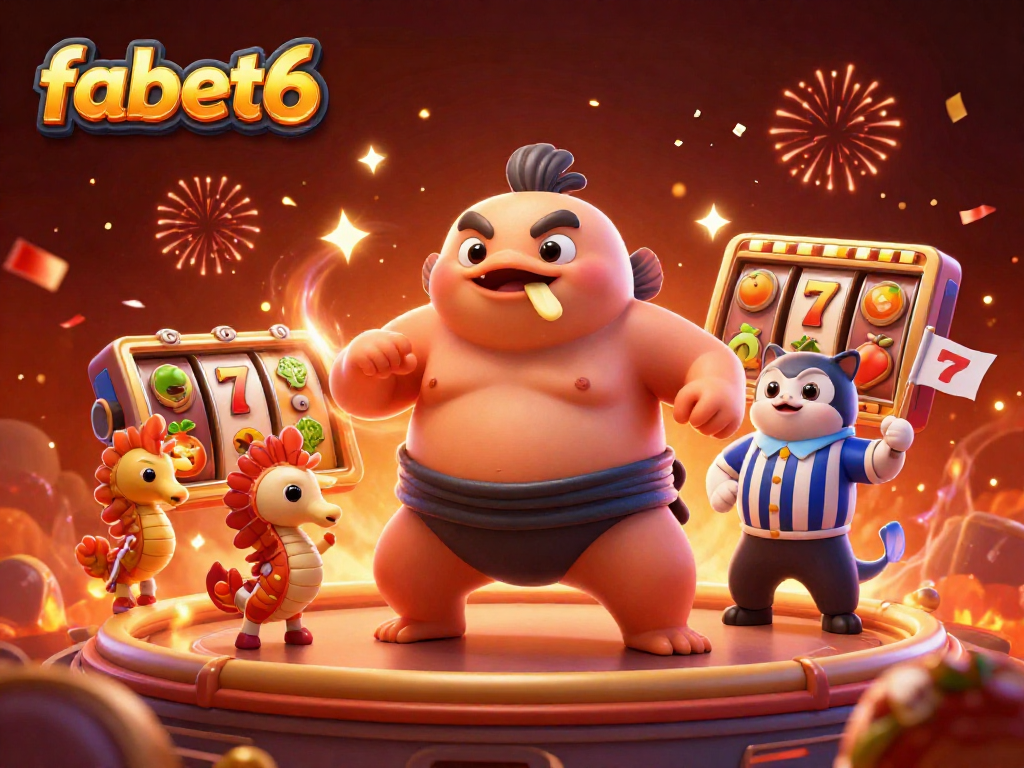 Experience the excitement of fabet6 with a vibrant undersea casino showdown featuring a blowfish, catfish referee, and joyous spectators.