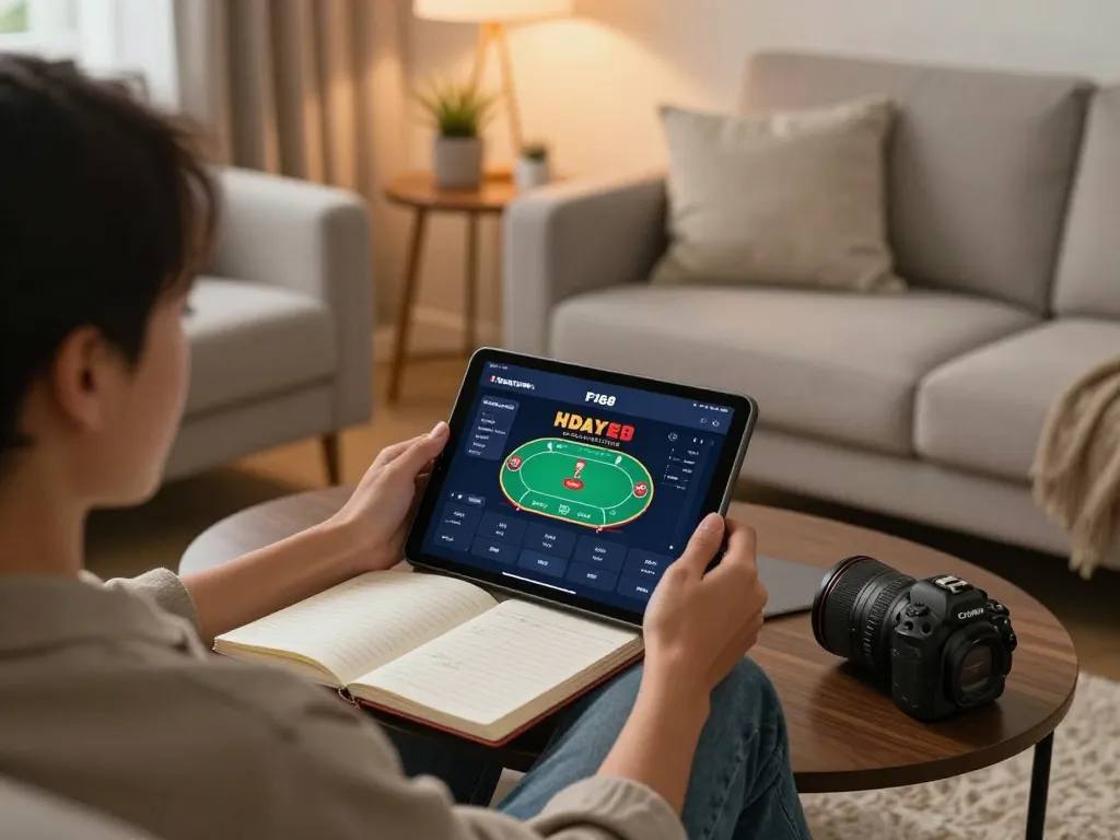 Engaging gaming experience showing đăng nhập F168 on a tablet in a cozy home environment.