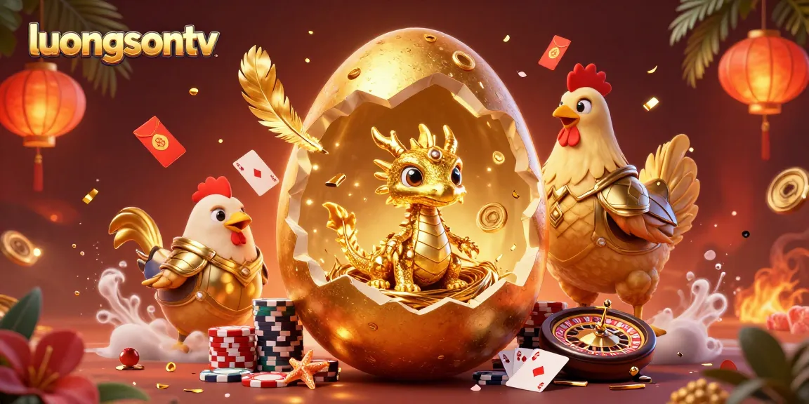 Experience thrilling gaming with luongsontv featuring a golden baby dragon amidst vibrant casino elements.