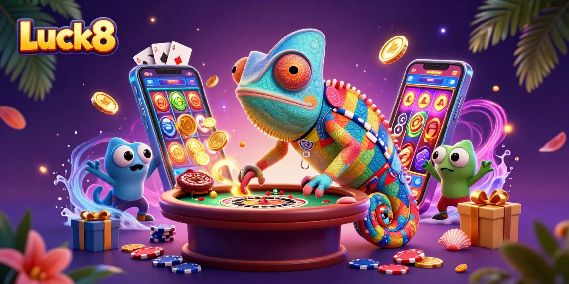 Luck8 chameleon casino owner steals golden coins amidst vibrant gaming elements