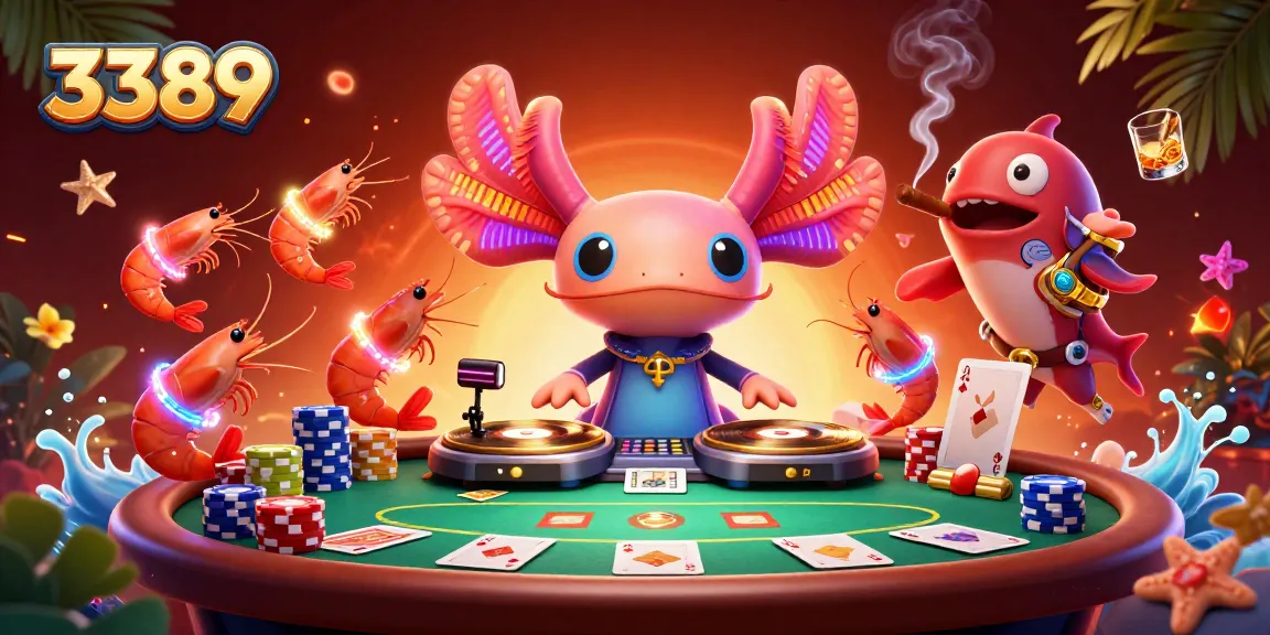 Engage in the vibrant world of 3389 online gambling with a neon-themed gaming scene featuring poker excitement.