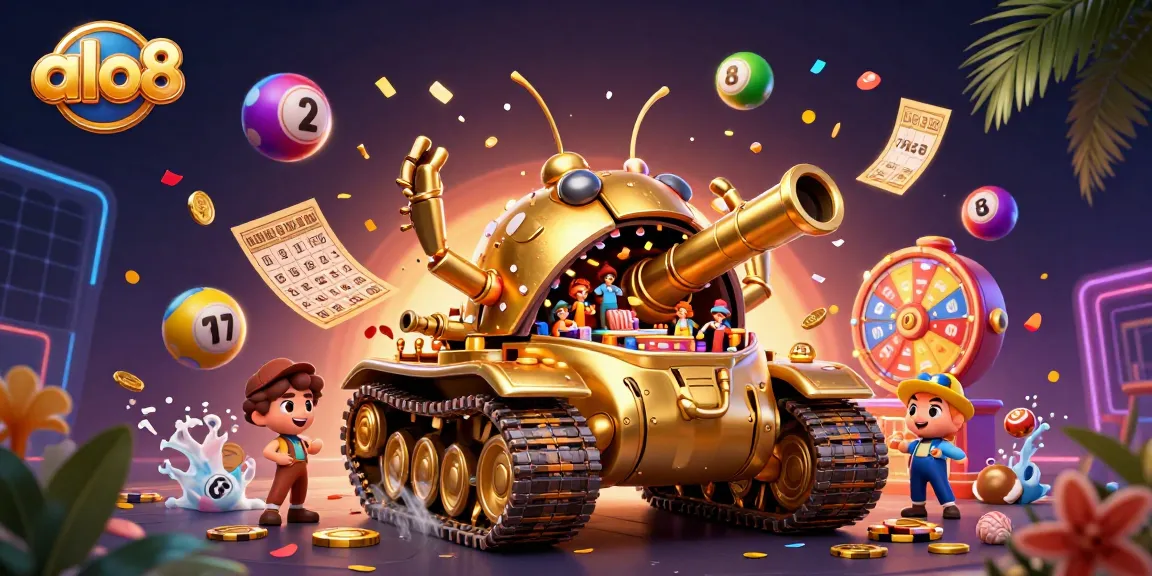 Delight in the dynamic alo8 casino scene with lottery balls and prizes raining down.