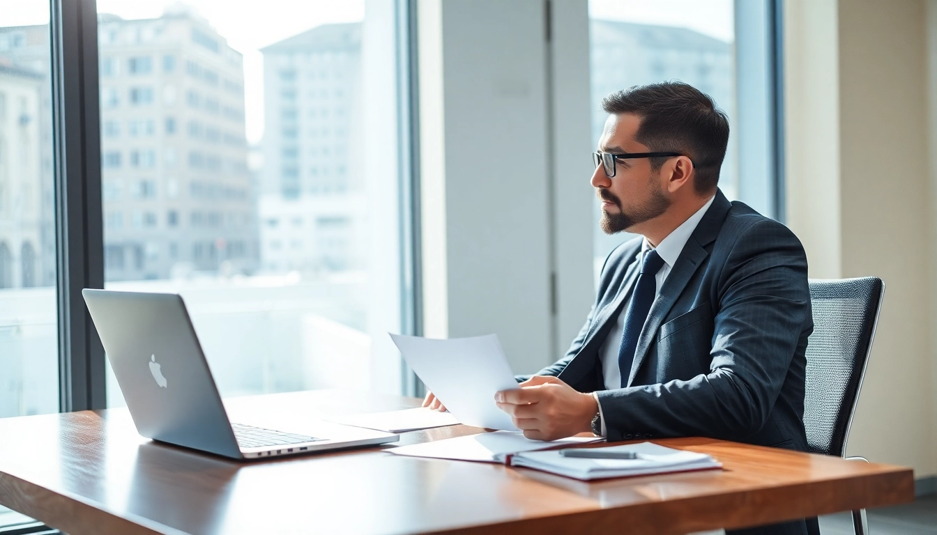Portrait eines Headhunters Finance in einem modernen Büro, der einen Kandidaten interviewt und Professionalität ausstrahlt.
