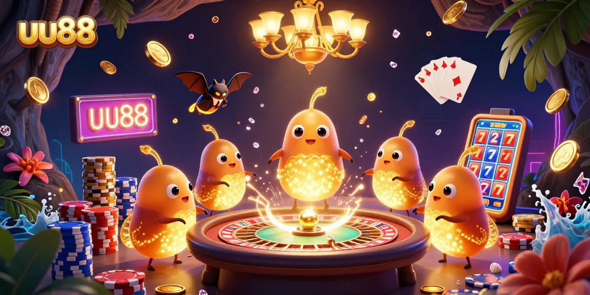 Experience thrilling gameplay at uu88 with a vibrant casino scene filled with glowworms and colorful game elements.