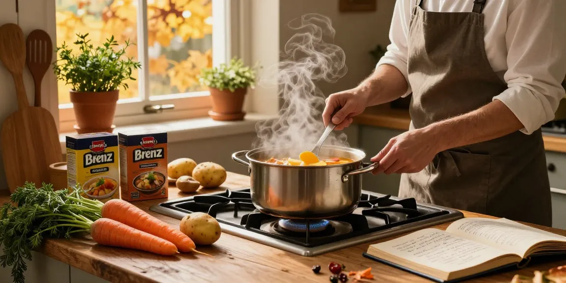 Leckere Suppenzubereitung mit Brenz-Produkten, perfekt für Liebhaber von Suppe kaufen, die Komfortessen suchen.
