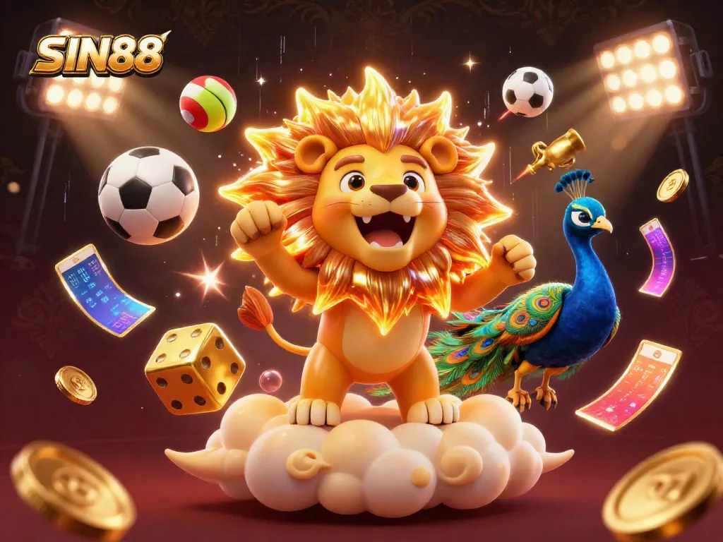 SIN88 showcases a vibrant scene of sports betting excitement with dynamic elements and characters interacting.