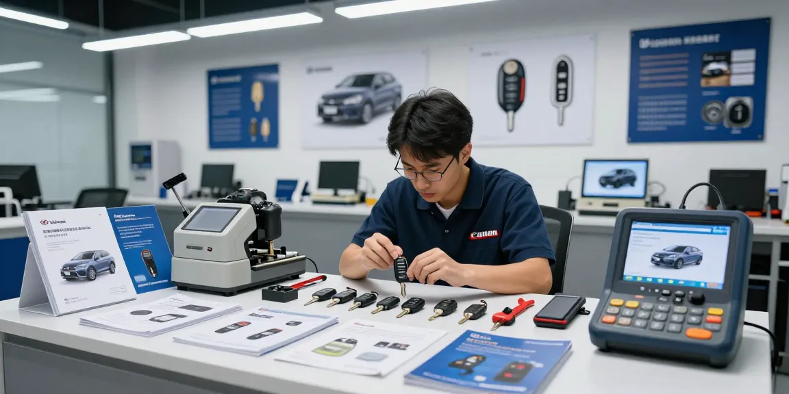 Autoexperte arbeitet an Hyundai Autoschlüsseln, Hier klicken für professionelle Lösungen.
