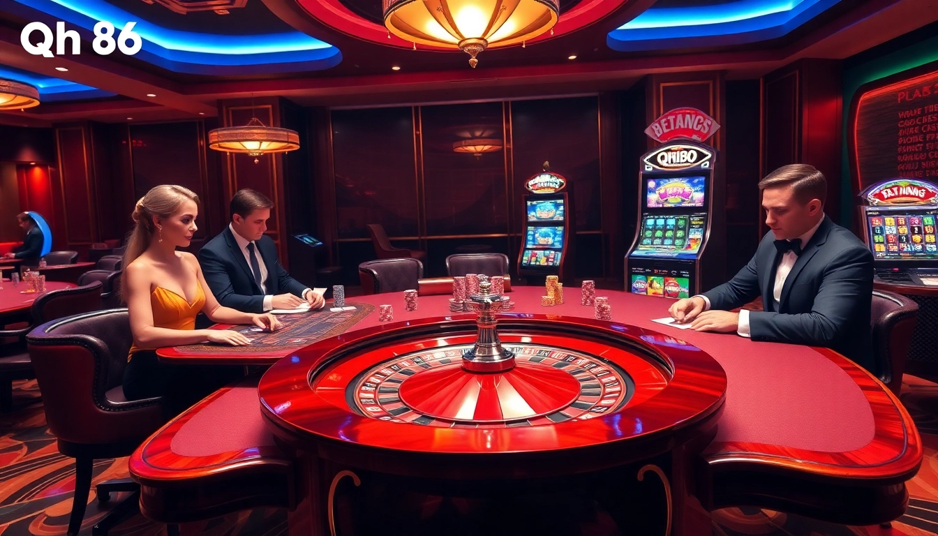 Players enjoying the excitement of qh88 at a vibrant casino table.