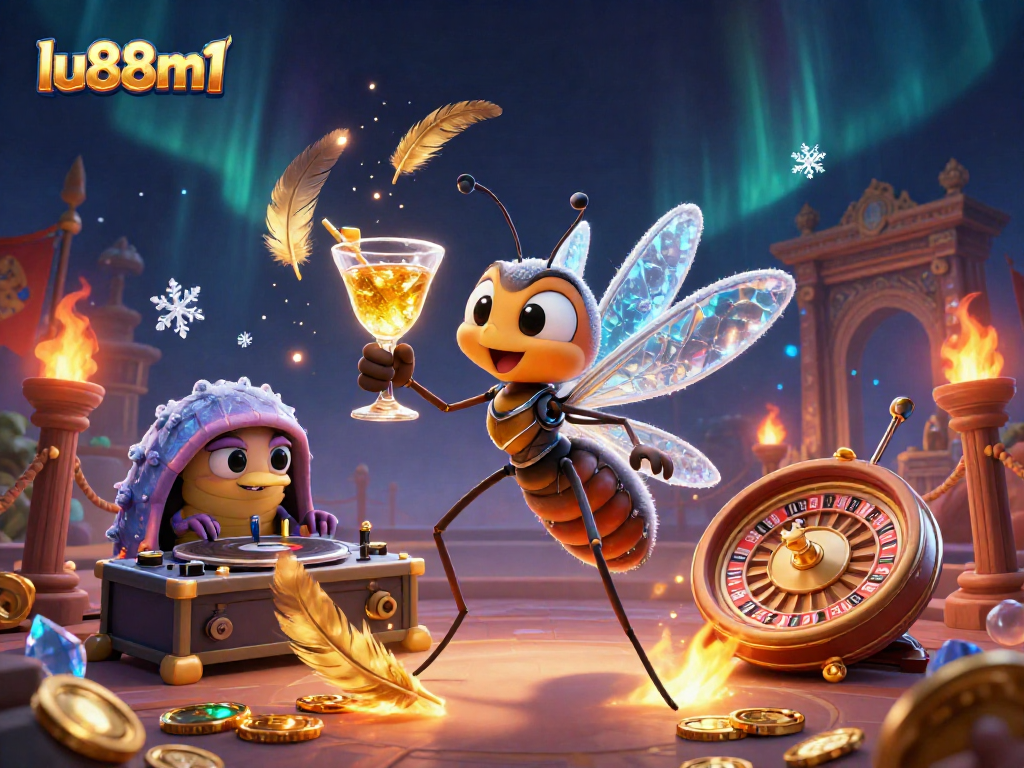 Watch the lu88m1 casino mascot come alive amidst vibrant golden coins and dynamic gaming elements.
