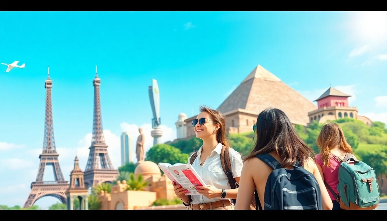 Reiseinformationen zu verschiedenen internationalen Reisezielen mit beeindruckenden Wahrzeichen.