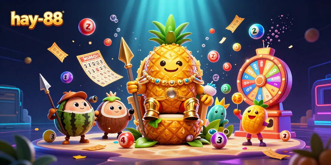 Experience excitement at hay-88 with vibrant game elements and lively cartoon characters in a dynamic casino scene.