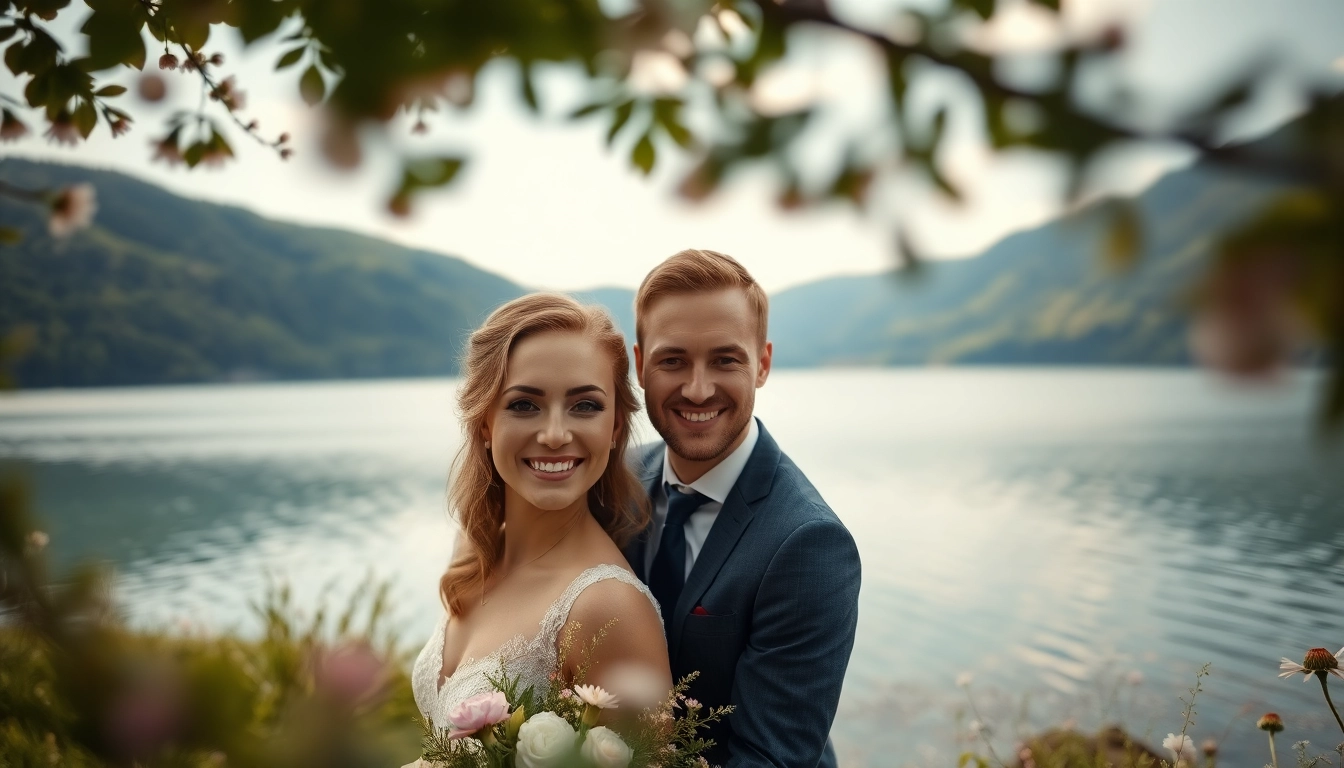 Hochzeitsfotograf Tegernsee fotografiert ein glückliches Paar am Tegernsee mit romantischem Ambiente.