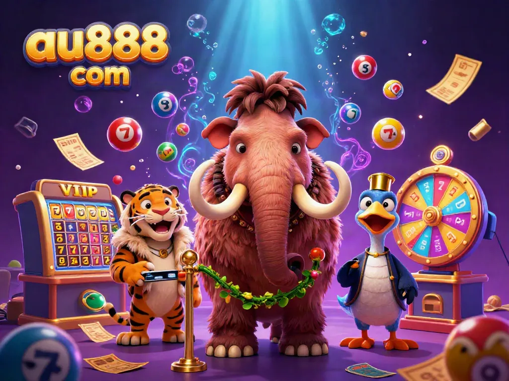 Engage with thrilling online gaming at au888 com, featuring vibrant casino elements and cartoon characters.