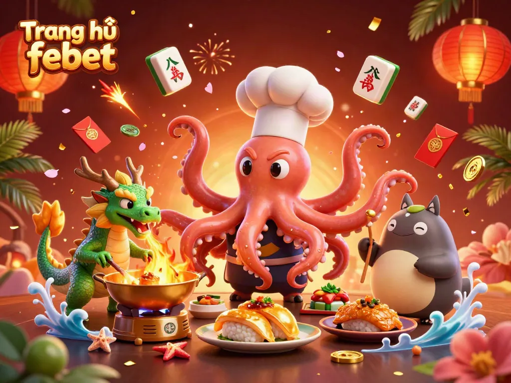 Engage in thrilling gameplay at Trang chủ febet with a vibrant illustrated casino scene filled with lucky characters.