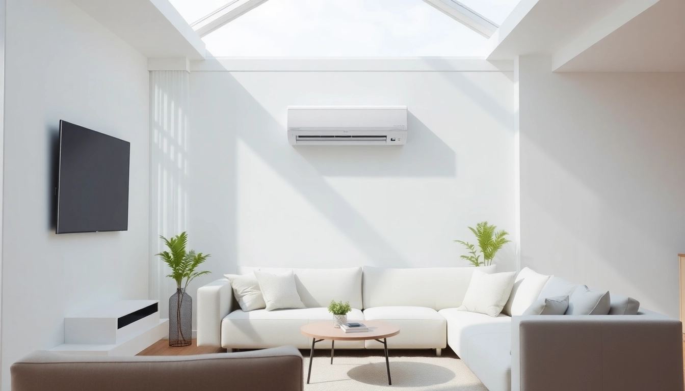 Stylish split Klimaanlage kaufen for a modern living room with comfortable ambiance.