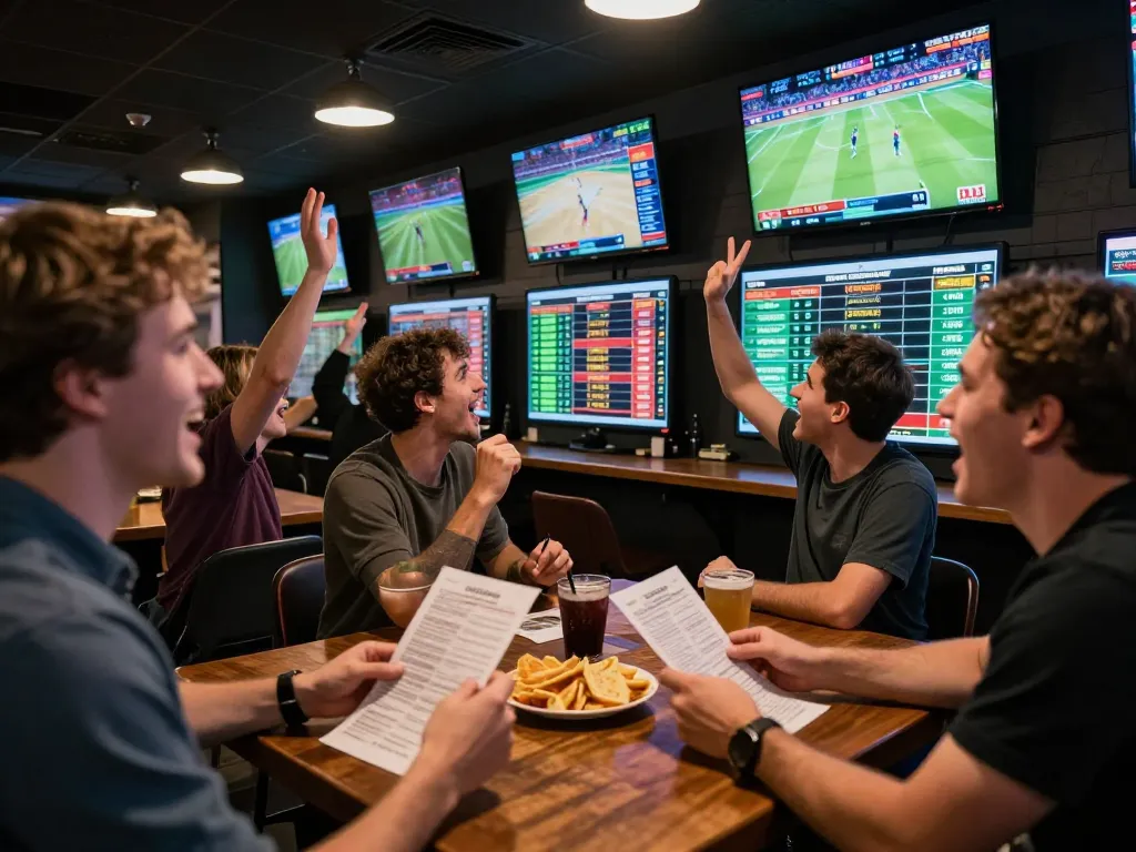 Enjoying live sports betting at Go88 while watching thrilling game action in a lively sports bar.